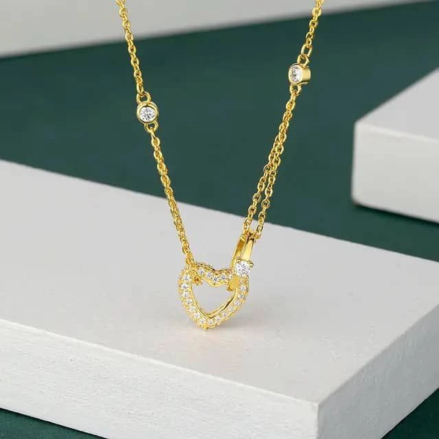 گردنبند حلقه و قلب ژوپینگ دارای سنگ اصلی توپاژ